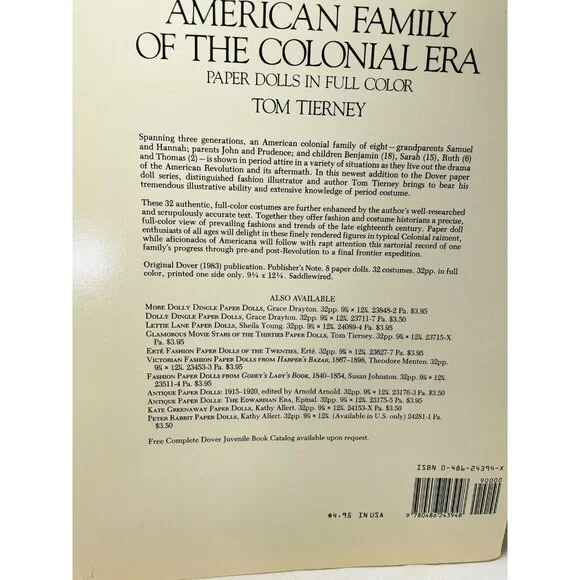American Family of the Colonial Era  Kids Paper Dolls Tom Tierney UNCUT Vintage - Picture 2 of 12